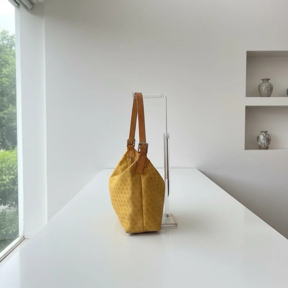 Dooney & Bourke Y2K Yellow Signature DB Monogram Canvas Hobo Shoulder Bag - Picture 6 of 11